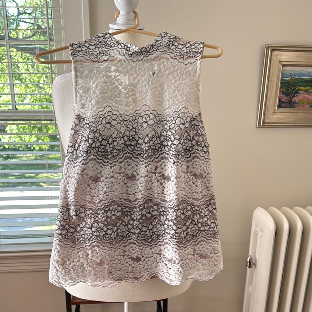 White House Black Market Lace Blouse - Black and White